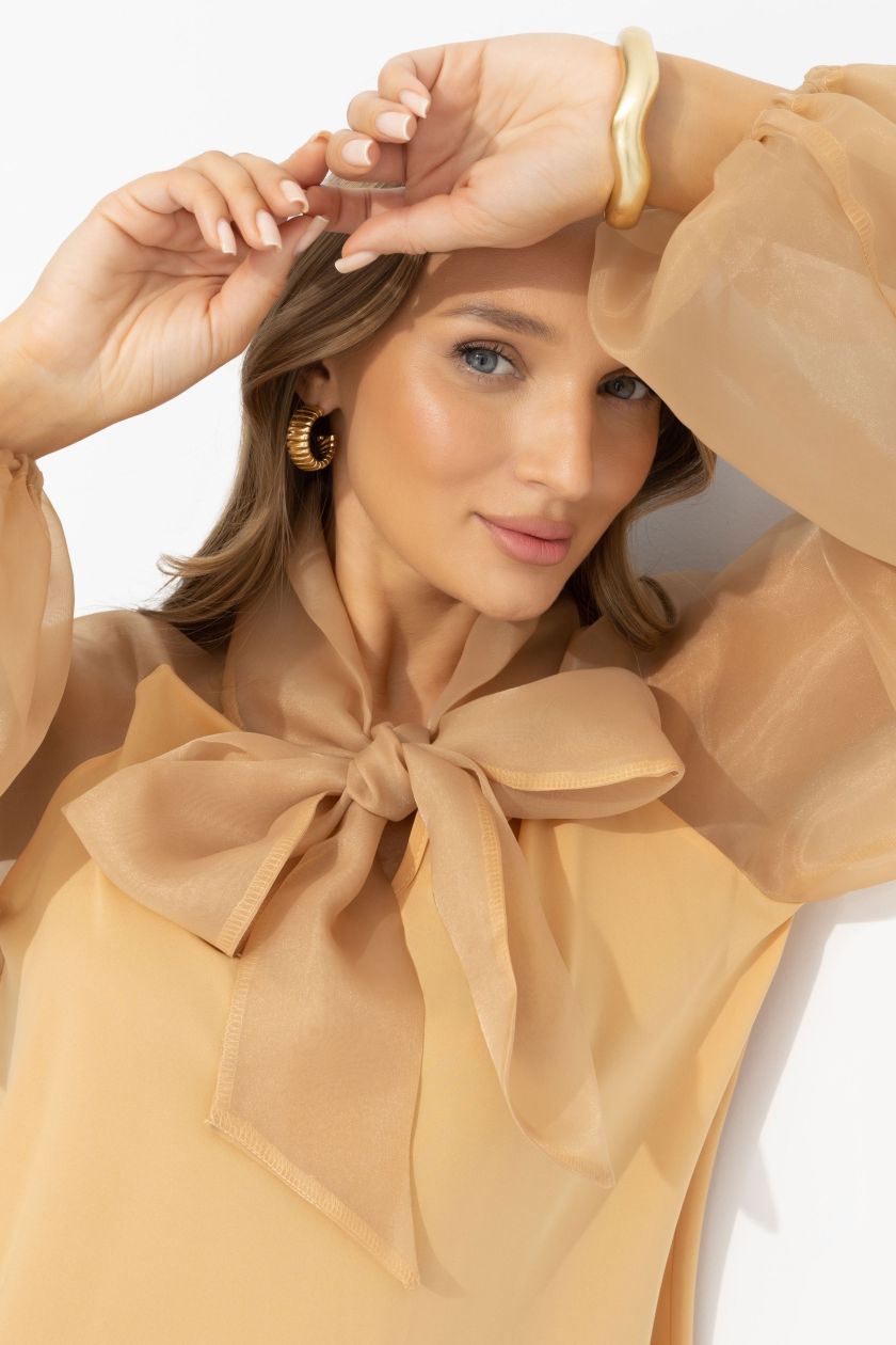 Блузка комбинированная бежевая с органзой Charutti(фото4)