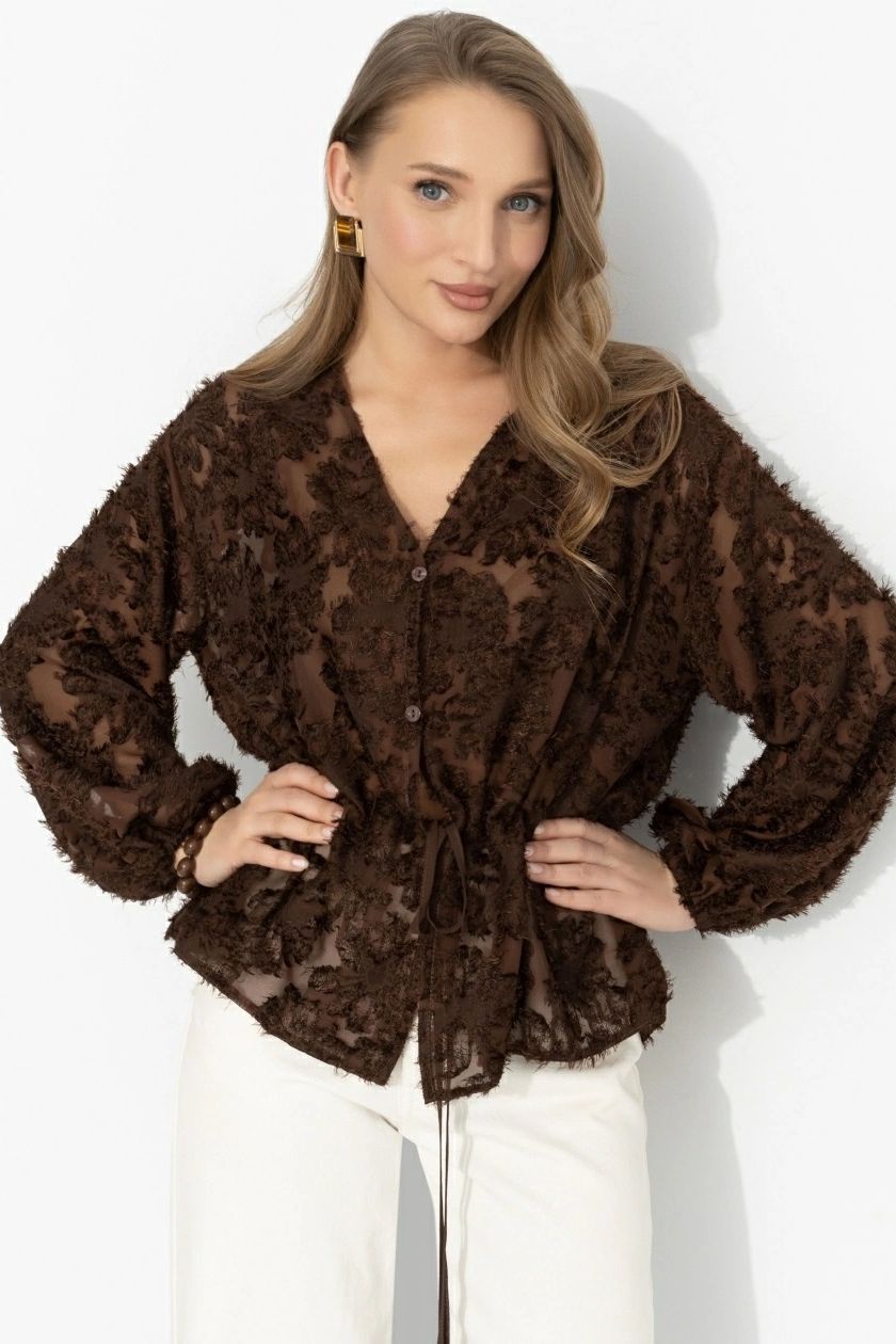 Блуза из фактурного шифона шоколадного цвета Charutti