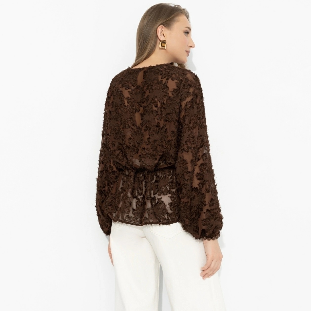 Блуза из фактурного шифона шоколадного цвета Charutti(фото6)