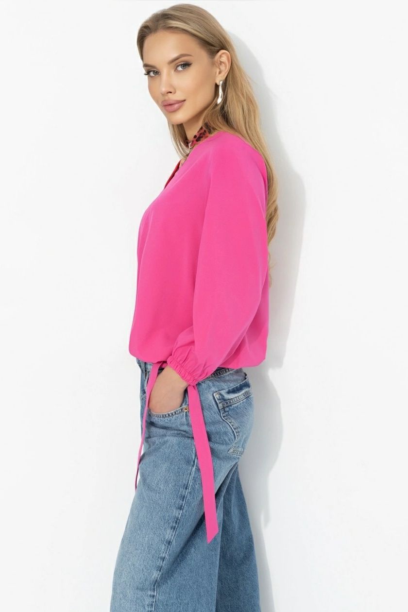 Блуза на резинке с завязками в цвете фуксия Charutti(фото4)