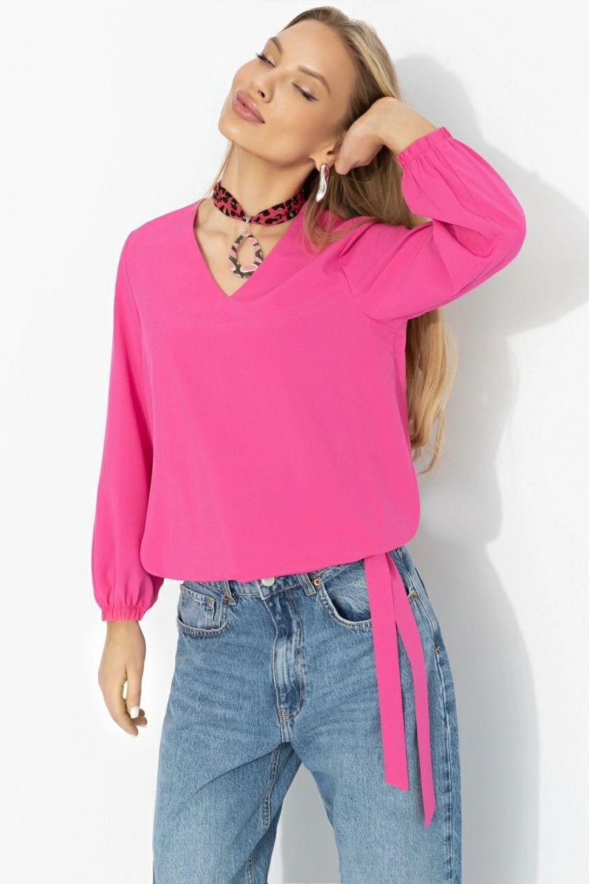 Блуза на резинке с завязками в цвете фуксия Charutti(фото6)