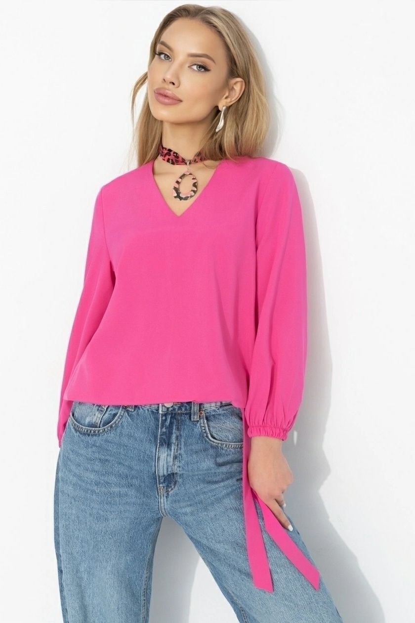 Блуза на резинке с завязками в цвете фуксия Charutti