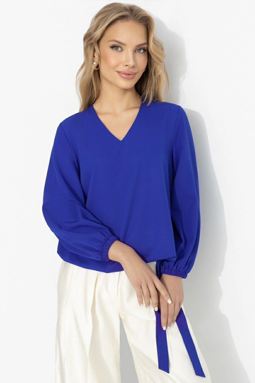 Блуза на резинке с завязками в синем цвете Charutti(фото3)