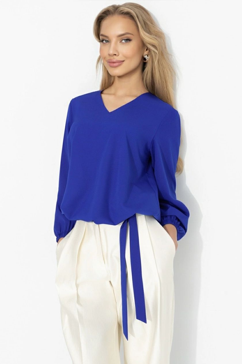 Блуза на резинке с завязками в синем цвете Charutti(фото5)