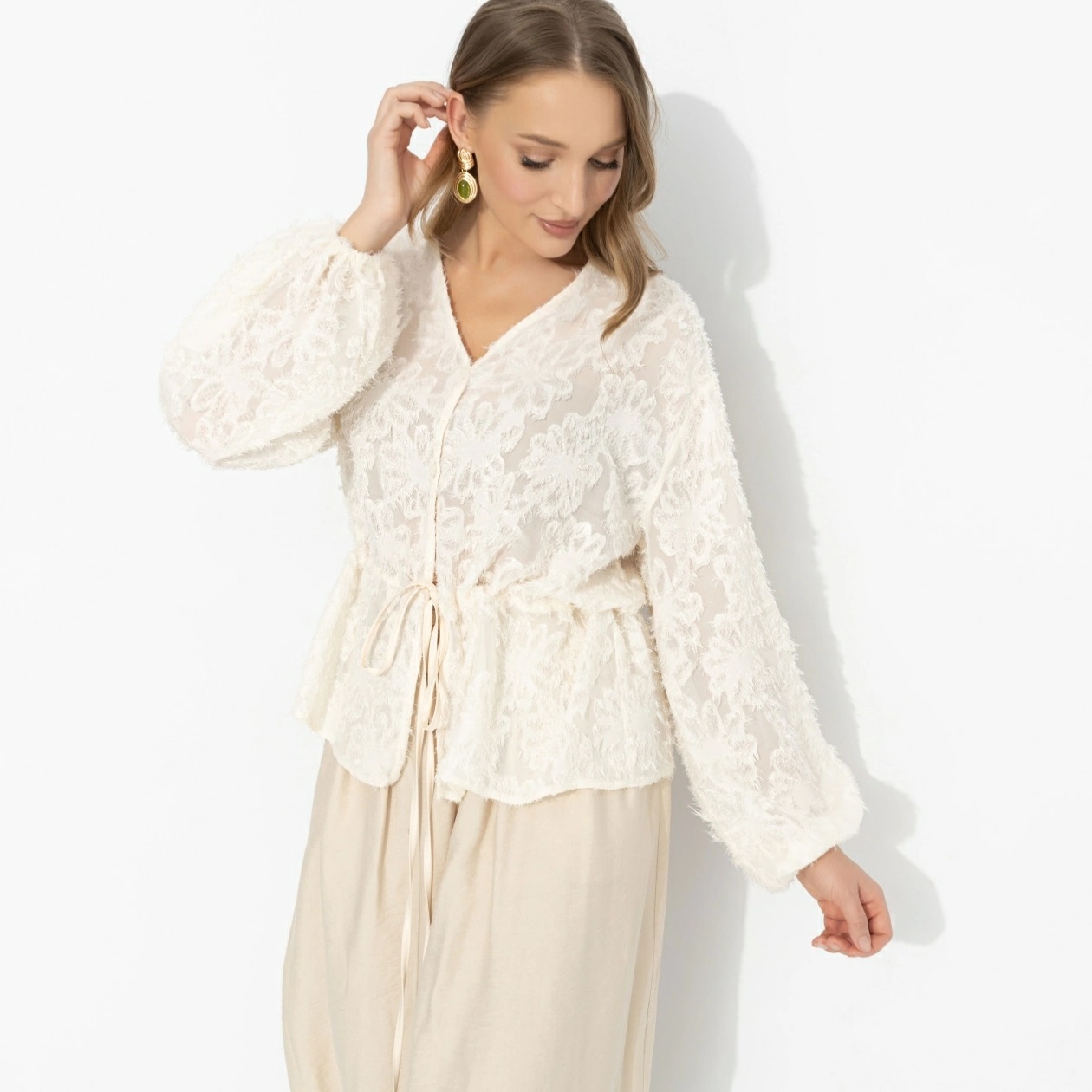 Блуза белая из фактурного шифона Charutti(фото6)