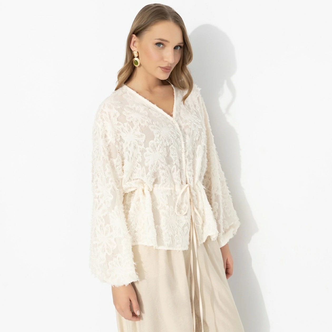 Блуза белая из фактурного шифона Charutti(фото8)