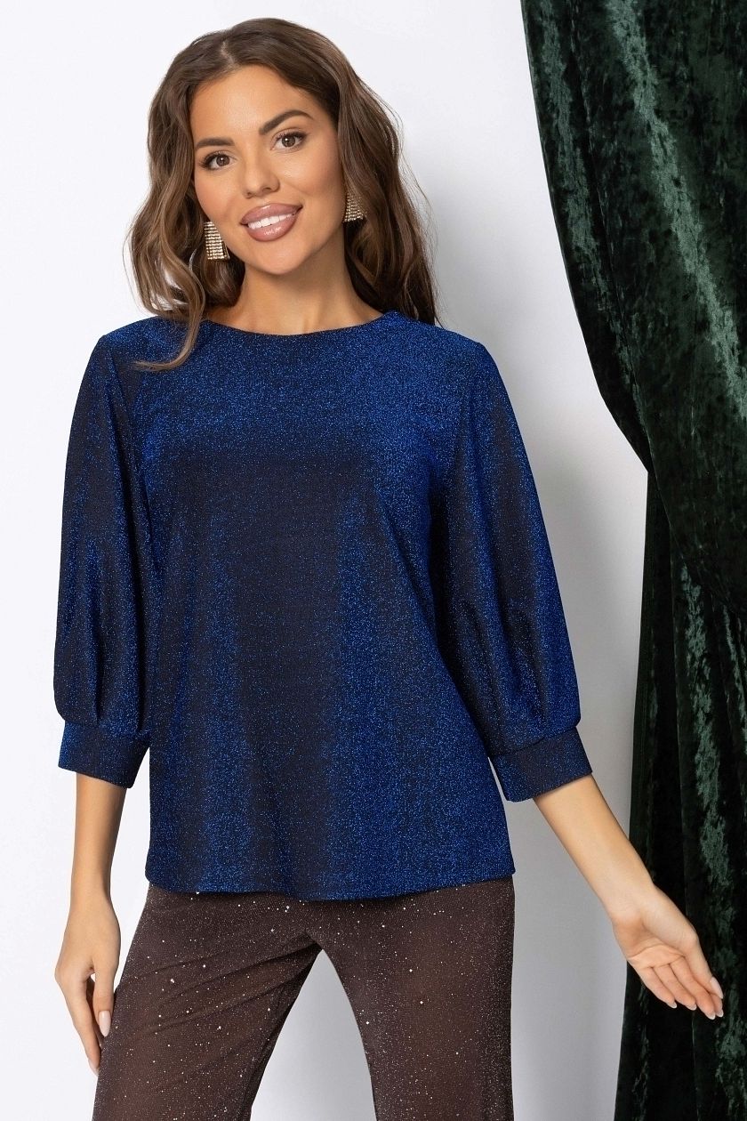 Блузка синяя трикотажная с люрексом Charutti(фото6)