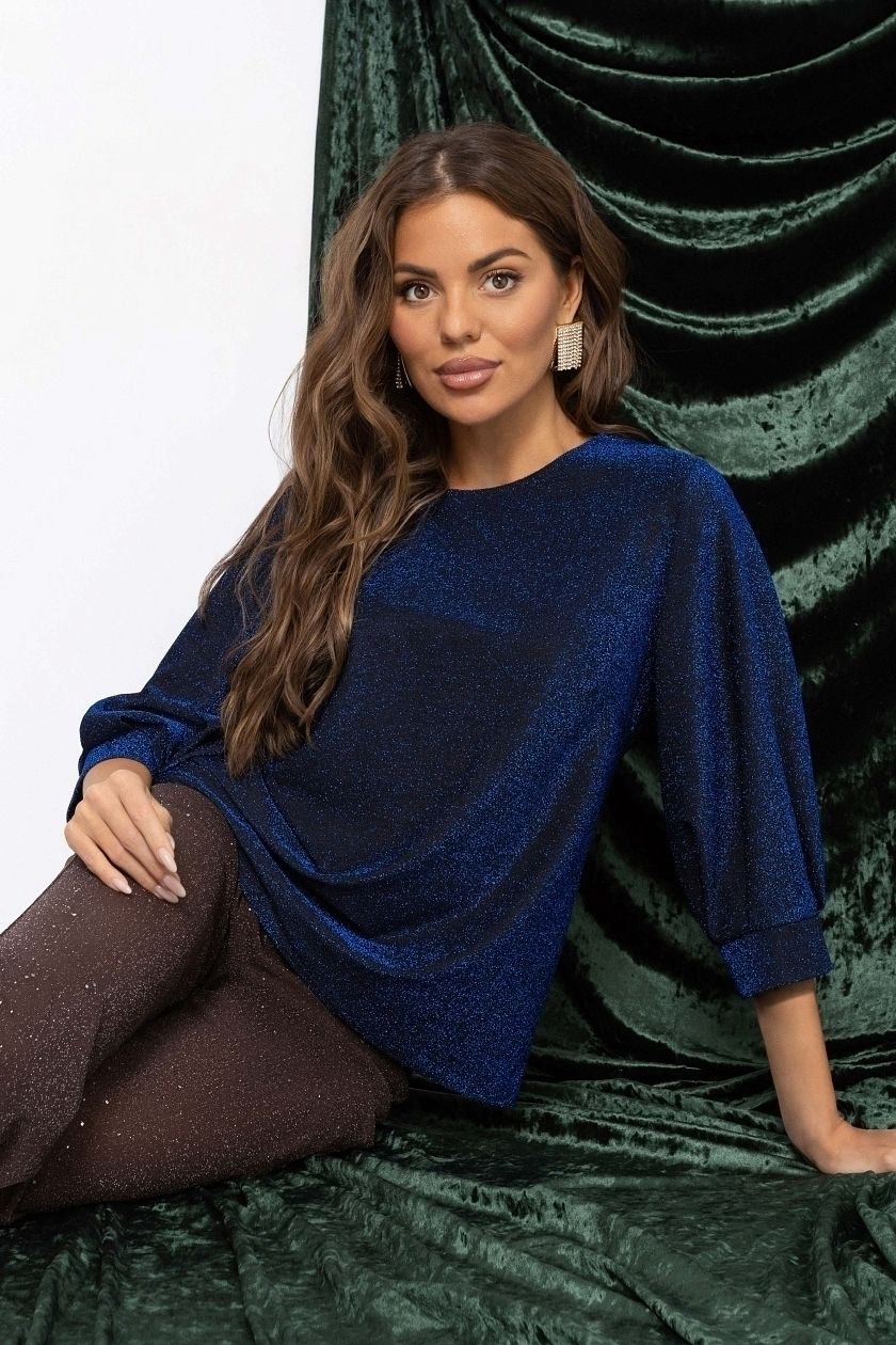 Блузка синяя трикотажная с люрексом Charutti(фото5)