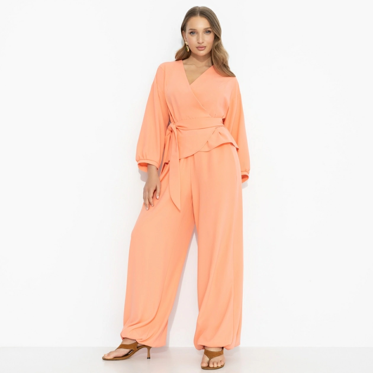 Блузка коралловая с поясом Charutti(фото2)