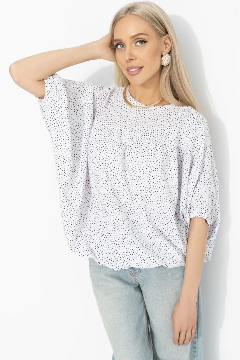 Блуза белая с мелкий горошек с акцентными рукавами Charutti