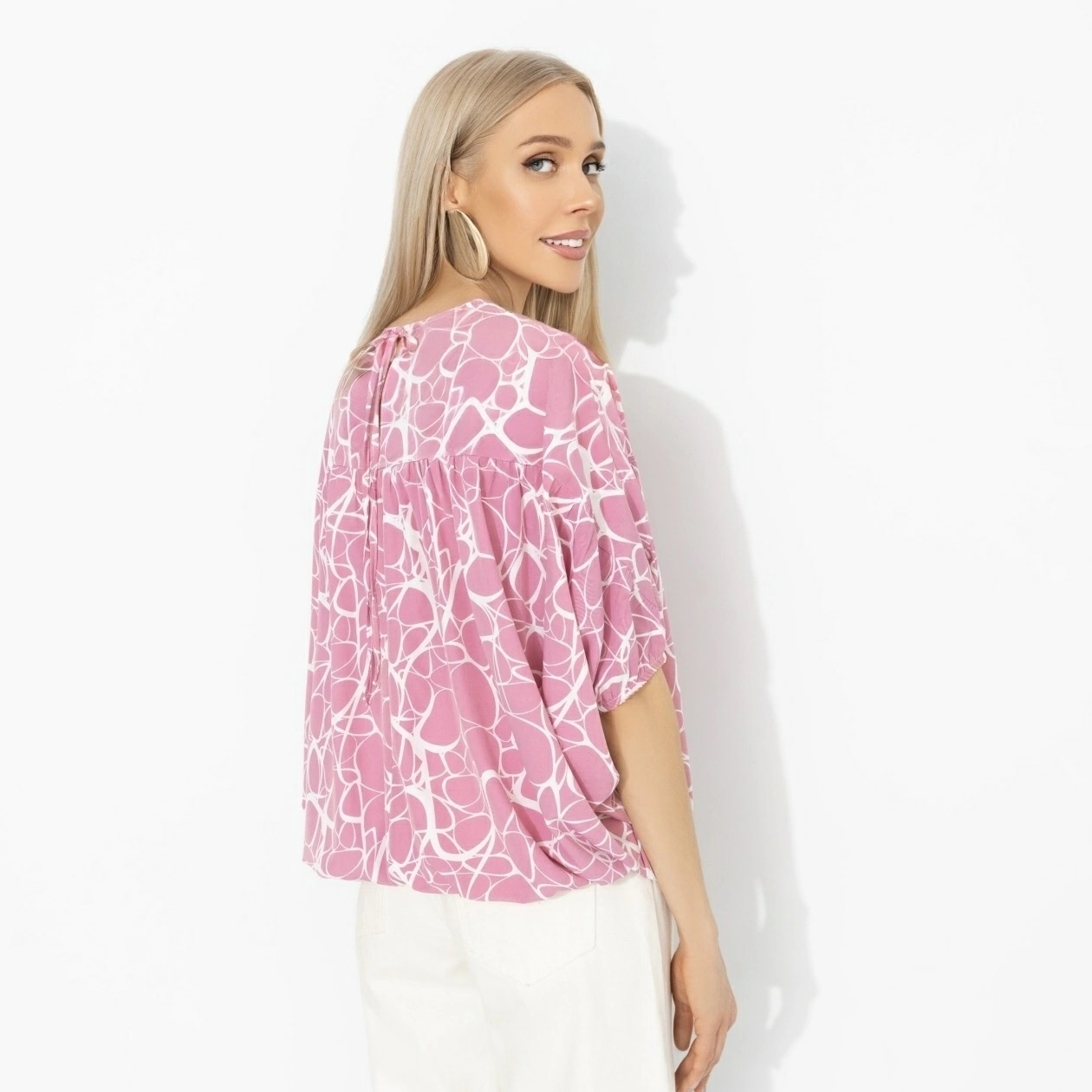 Блуза розовая с дизайнерскими рукавами Charutti(фото5)