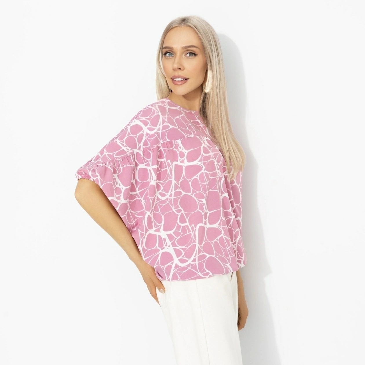 Блуза розовая с дизайнерскими рукавами Charutti(фото4)