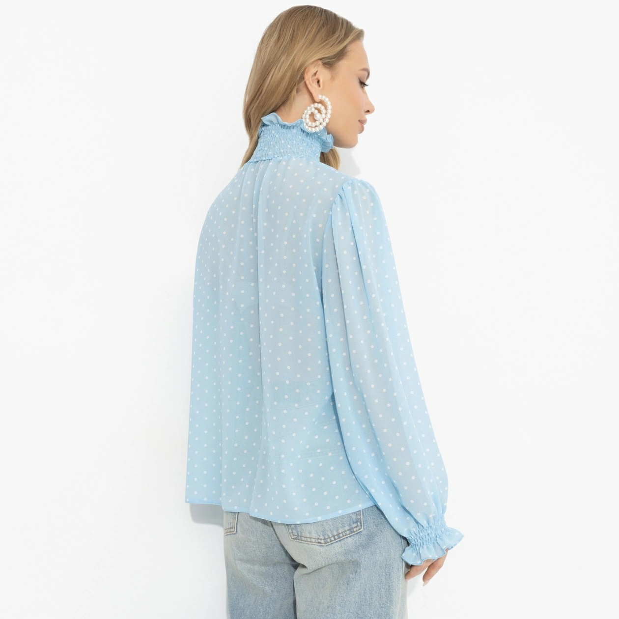 Блузка голубая в горошек Charutti(фото4)