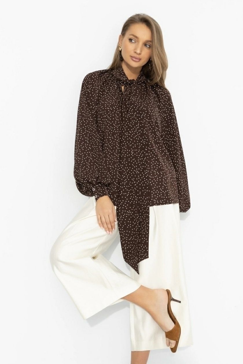 Блузка коричневая в горошек с бантом Charutti(фото5)