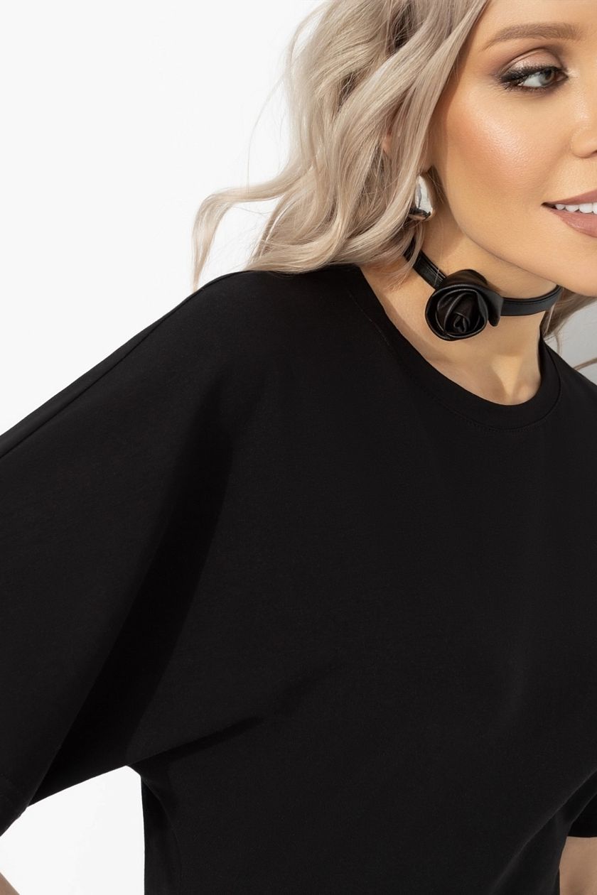 Футболка трикотажная чёрная асимметричного кроя Charutti(фото4)