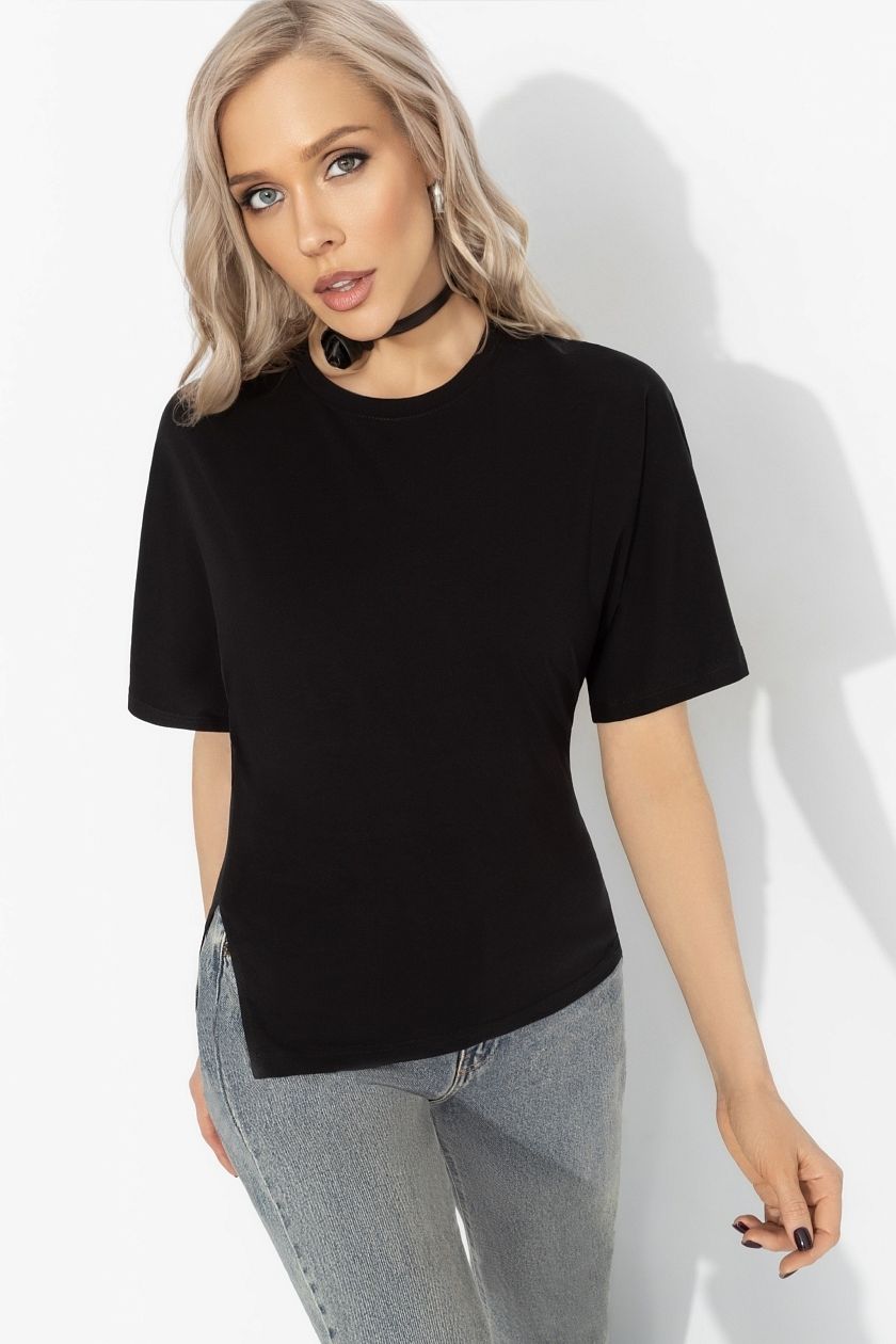 Футболка трикотажная чёрная асимметричного кроя Charutti(фото3)
