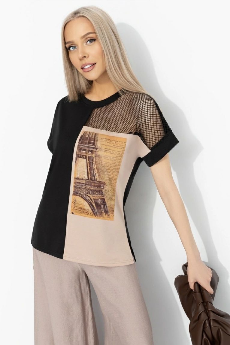 Футболка трикотажная чёрного цвета с принтом  Charutti