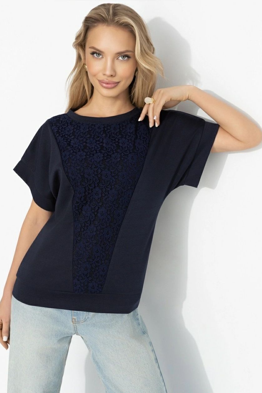 Футболка комбинированная синего цвета Charutti(фото3)