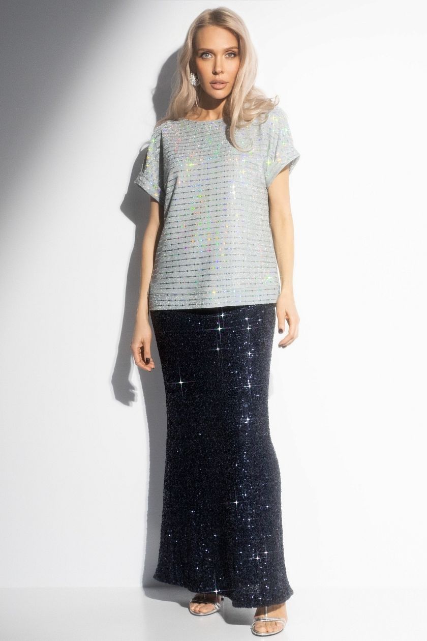 Футболка нарядная трикотажная из серебристого трикотажа Charutti(фото2)