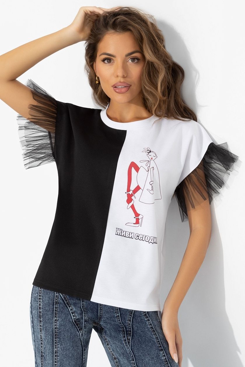 Футболка трикотажная с рукавами из фатина Charutti(фото3)