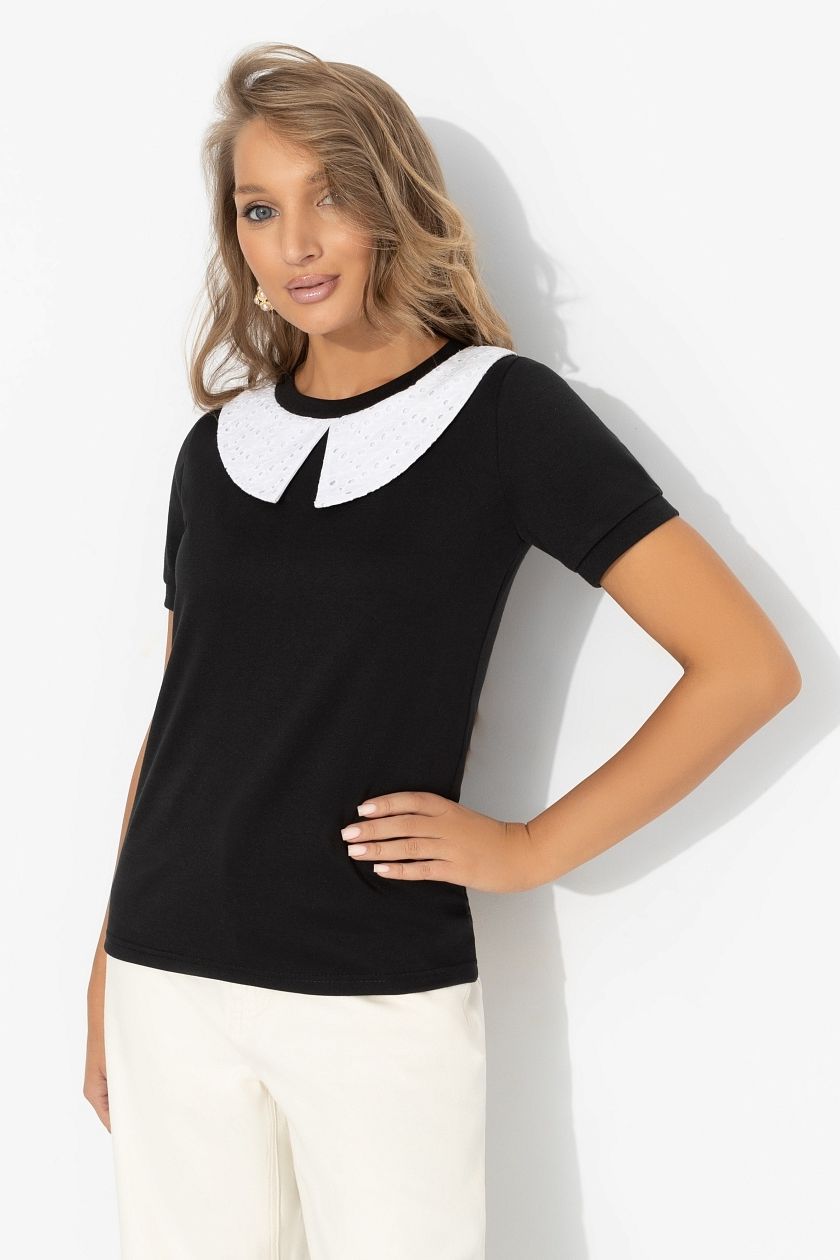 Футболка чёрная с воротничком Charutti(фото2)