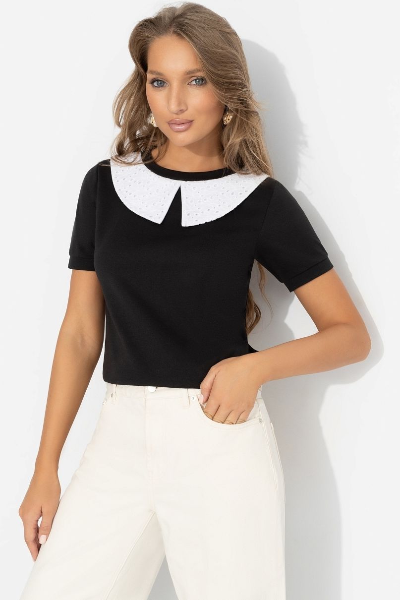 Футболка чёрная с воротничком Charutti