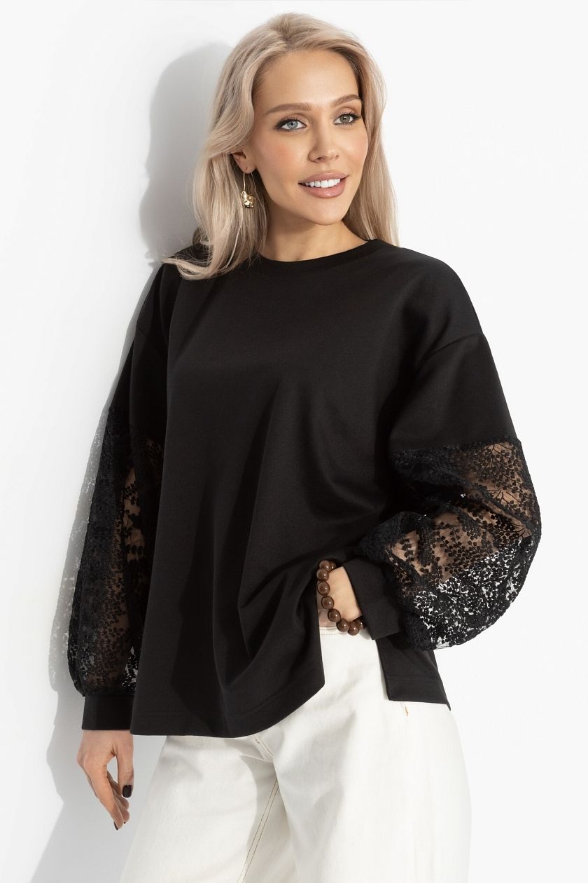 Футболка чёрная с декоративными рукавами Charutti(фото3)