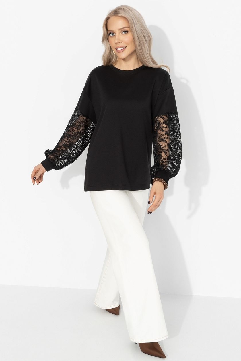 Футболка чёрная с декоративными рукавами Charutti(фото2)