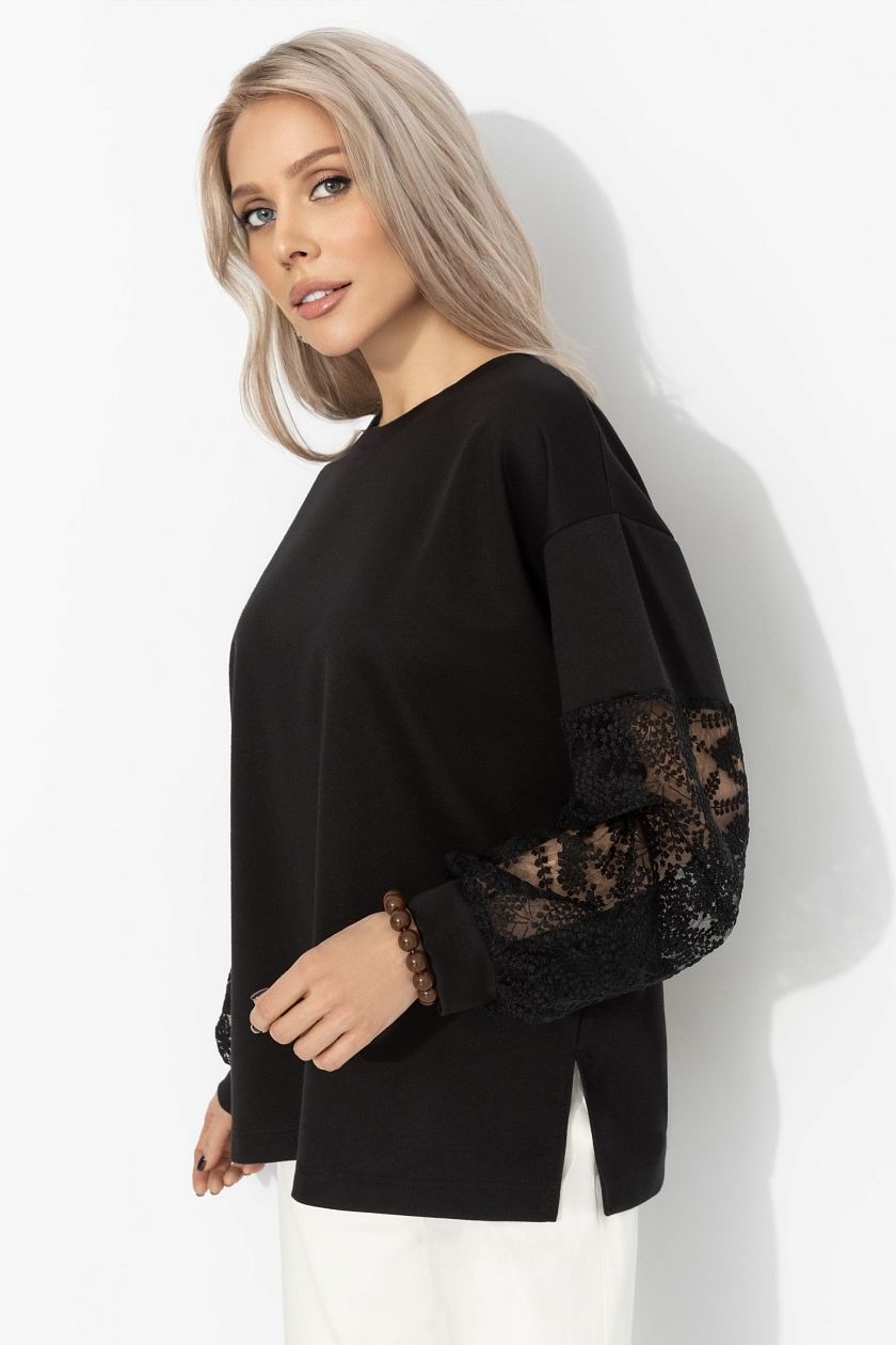 Футболка чёрная с декоративными рукавами Charutti(фото5)