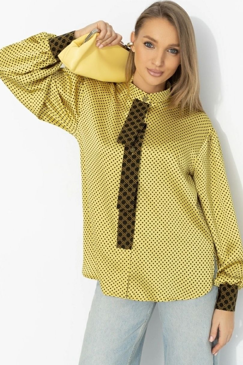 Рубашка атласная жёлтая в горошек Charutti