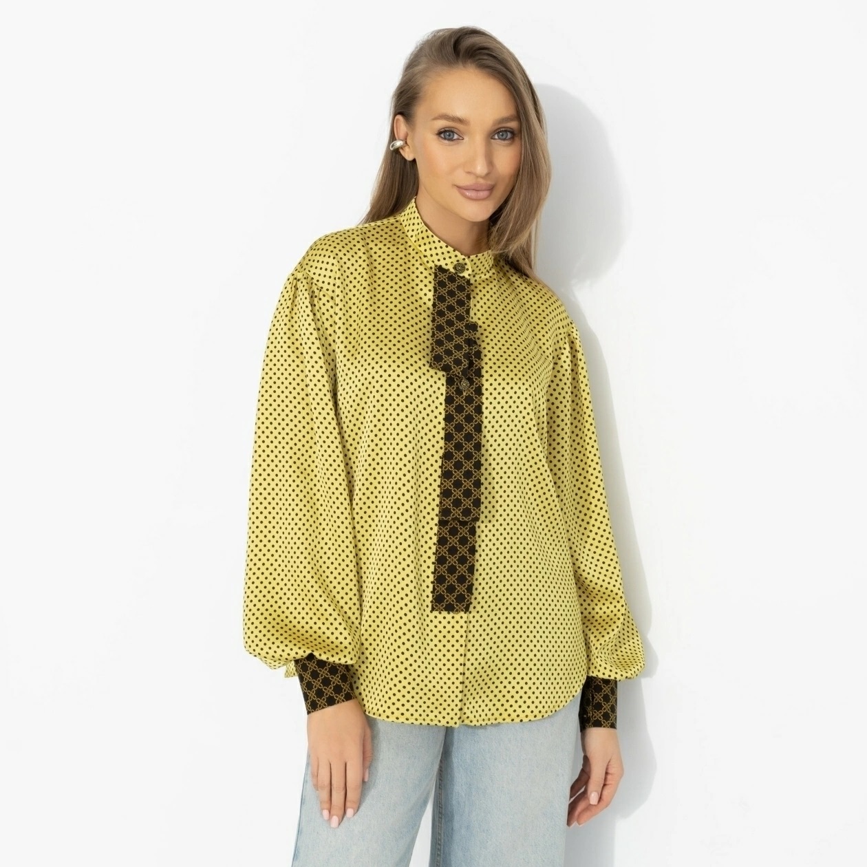 Рубашка атласная жёлтая в горошек Charutti(фото4)