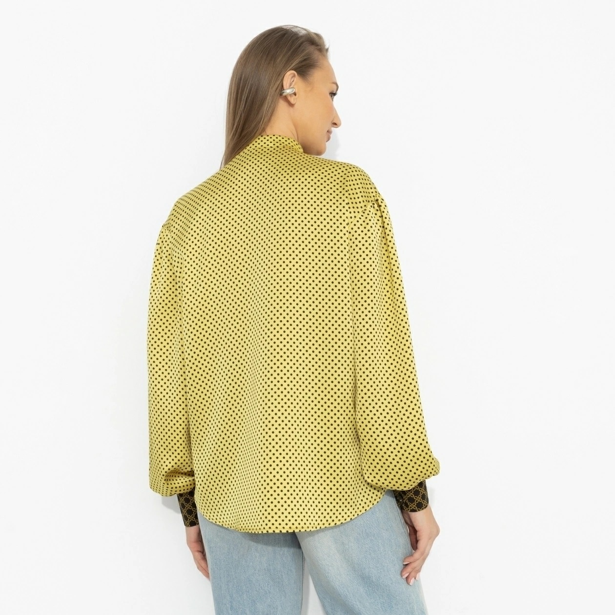 Рубашка атласная жёлтая в горошек Charutti(фото5)