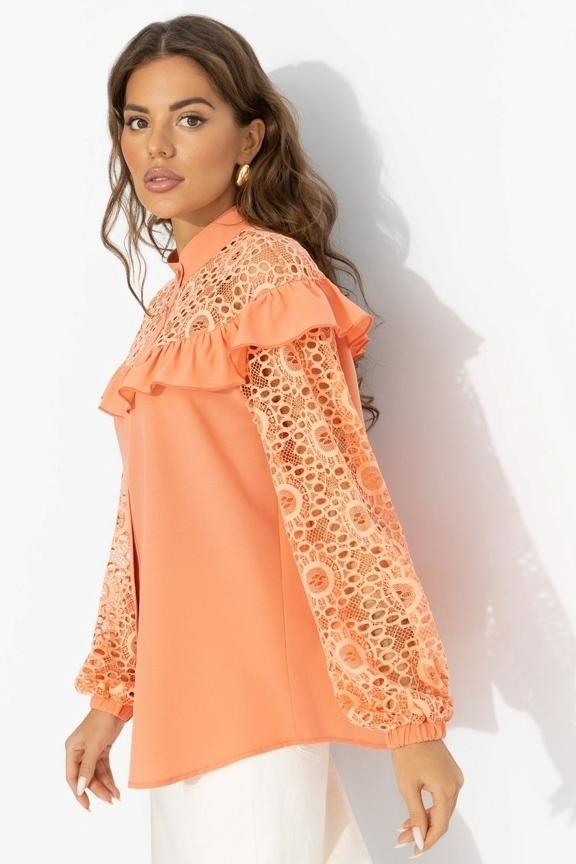 Рубашка оранжевая с рукавами из кружева Charutti(фото6)