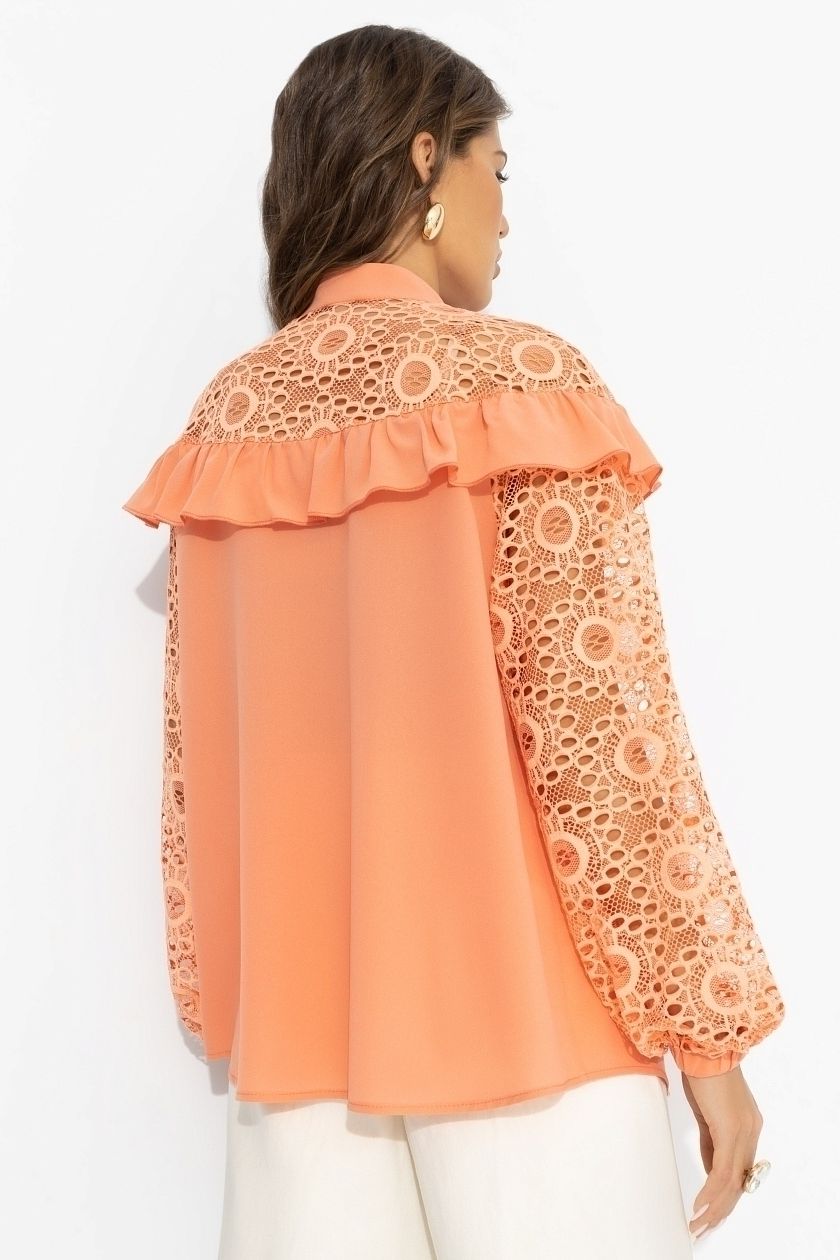 Рубашка оранжевая с рукавами из кружева Charutti(фото8)