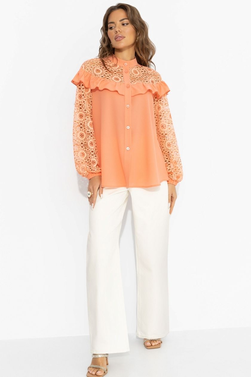 Рубашка оранжевая с рукавами из кружева Charutti(фото3)
