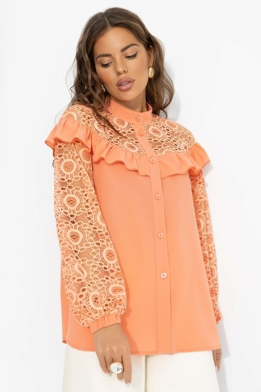 Рубашка оранжевая с рукавами из кружева Charutti(фото7)