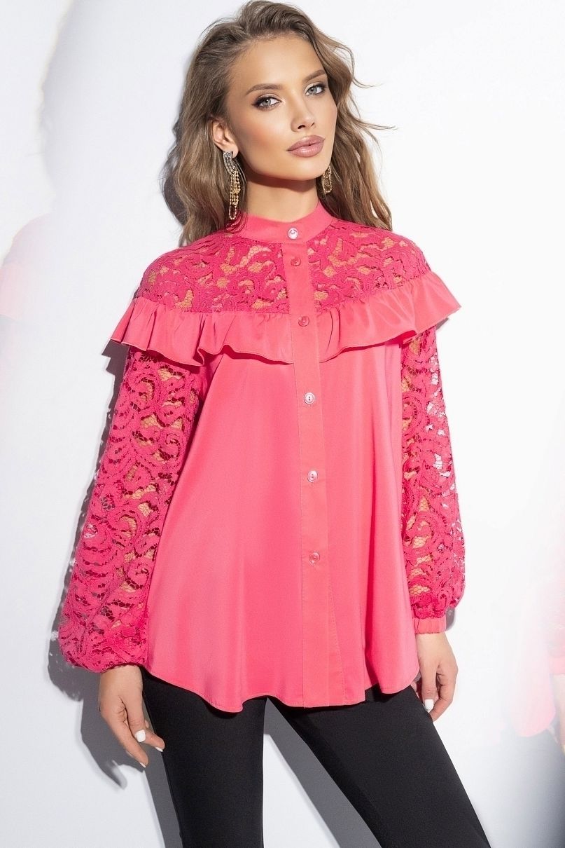 Рубашка ярко-розовая с рукавами из кружева Charutti