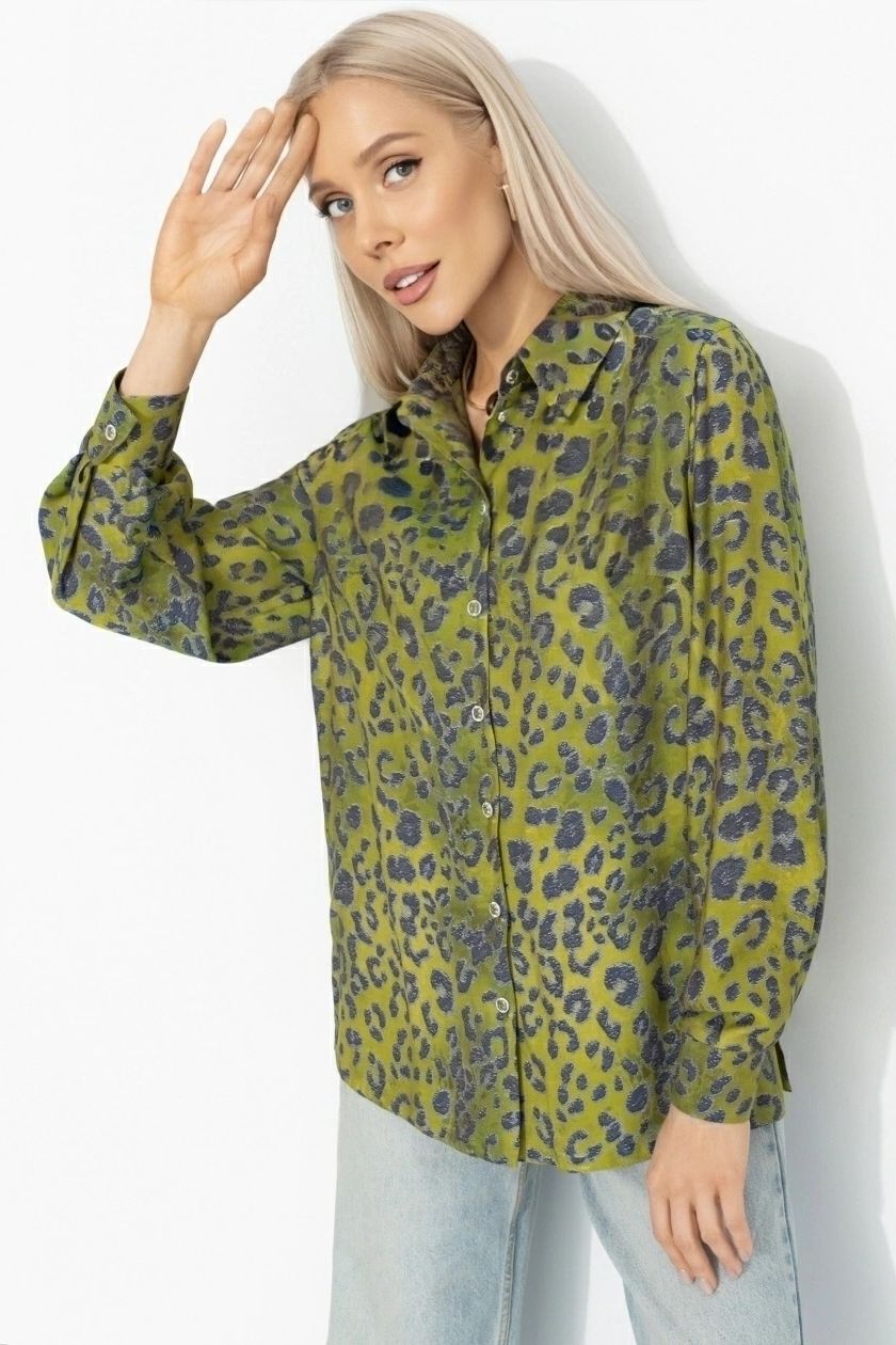 Рубашка зелёная с леопардовым принтом Charutti