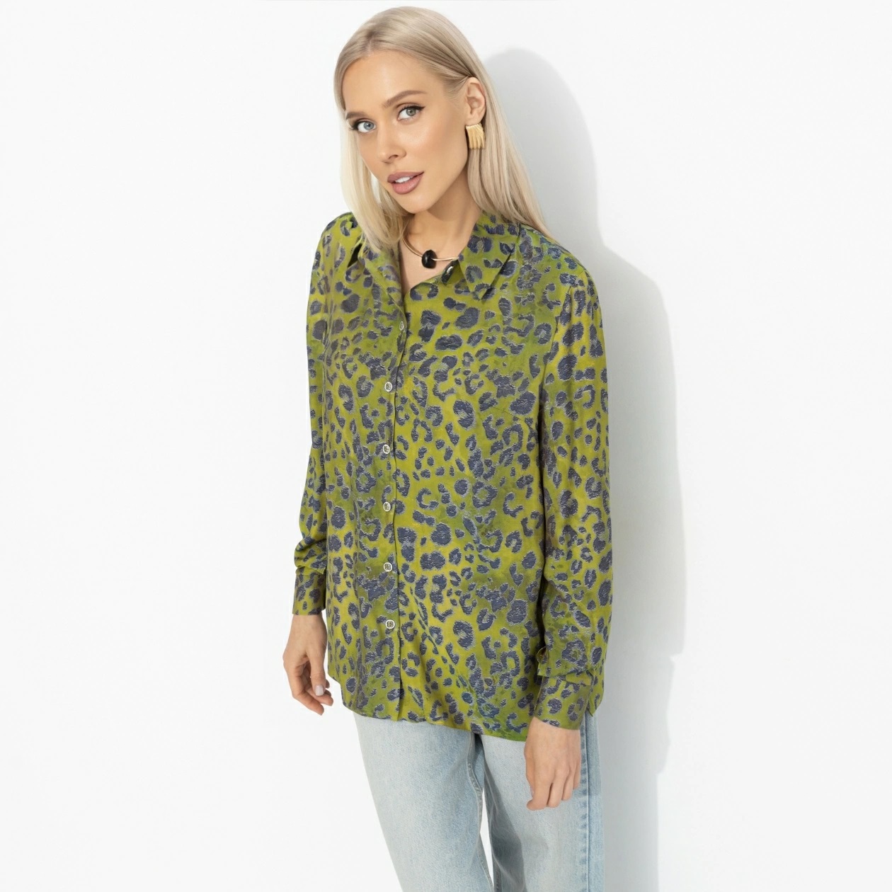 Рубашка зелёная с леопардовым принтом Charutti(фото6)