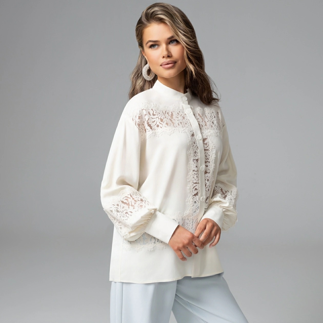 Рубашка белая с кружевом Charutti(фото5)