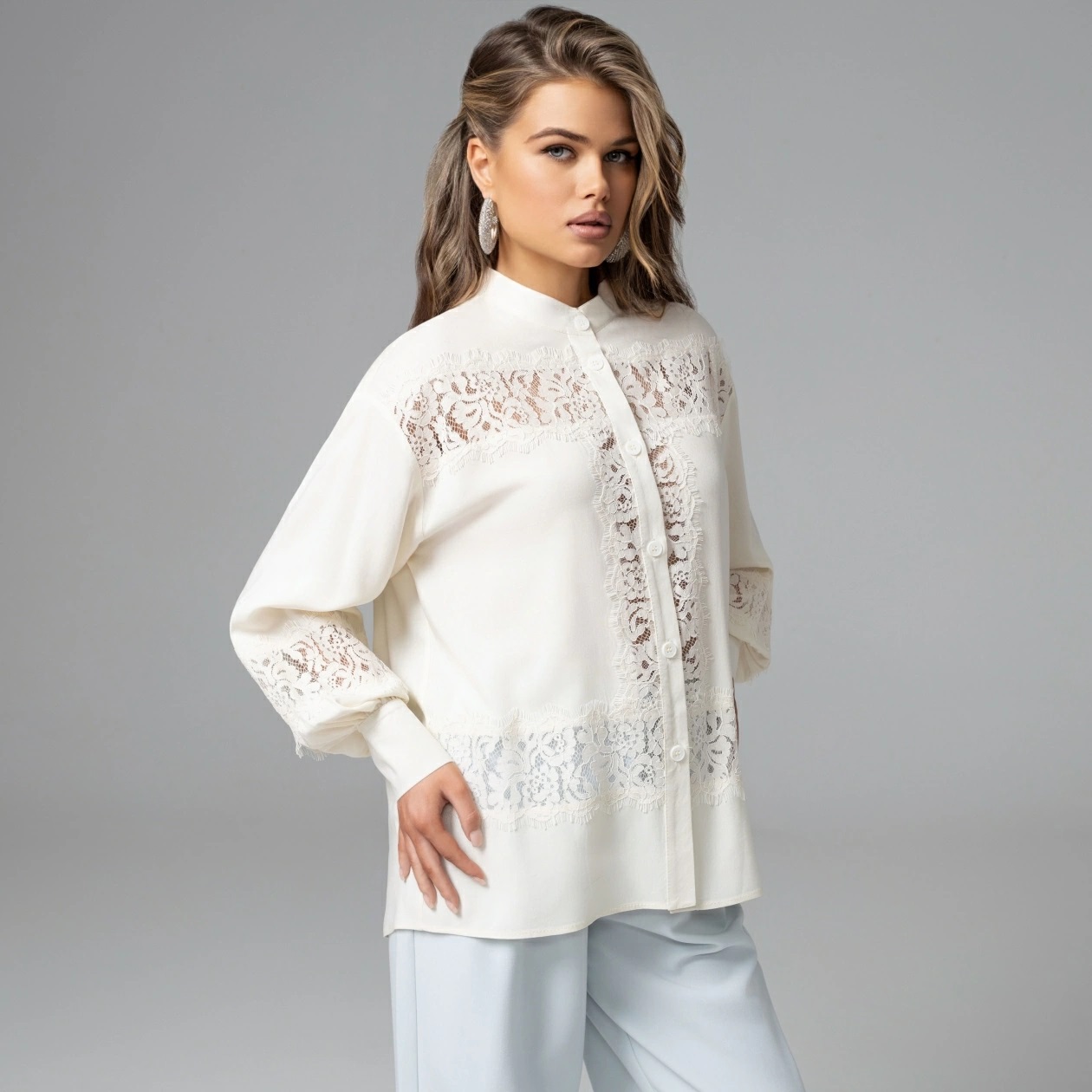 Рубашка белая с кружевом Charutti(фото7)