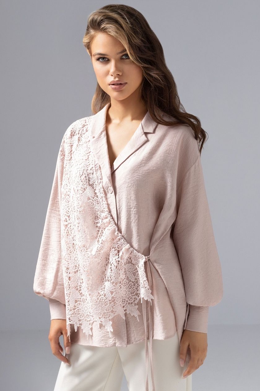 Рубашка розовая комбинированный с кружевом Charutti(фото4)