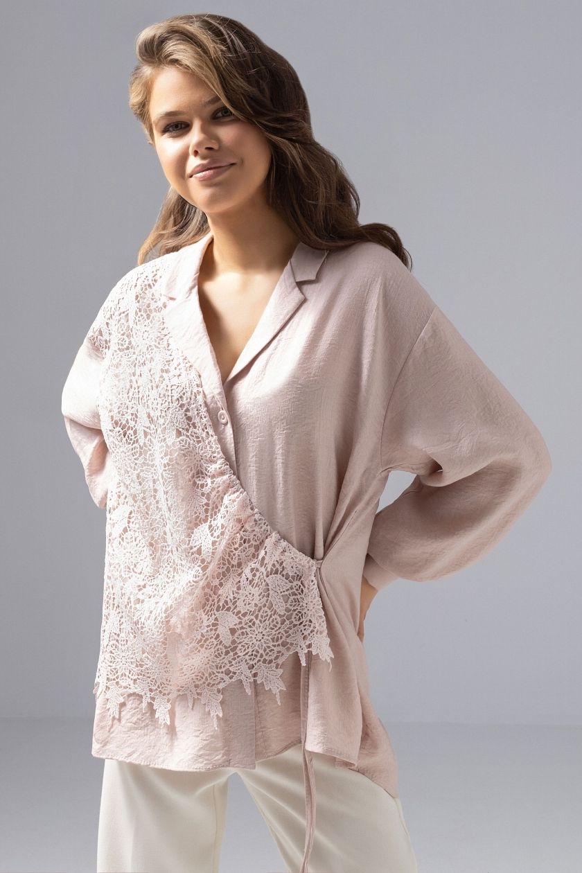 Рубашка розовая комбинированный с кружевом Charutti(фото8)