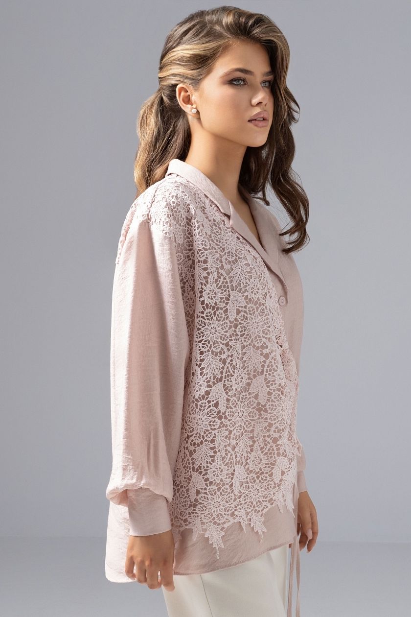 Рубашка розовая комбинированный с кружевом Charutti(фото5)