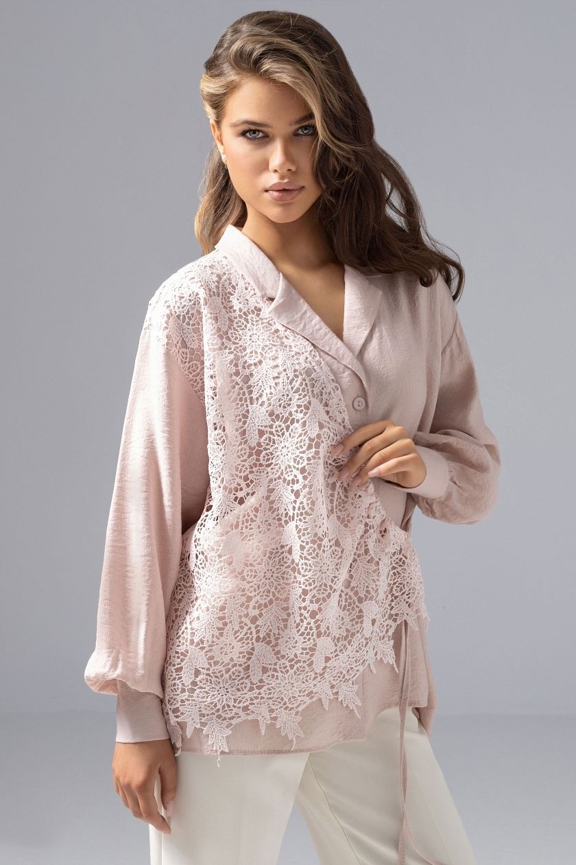 Рубашка розовая комбинированный с кружевом Charutti