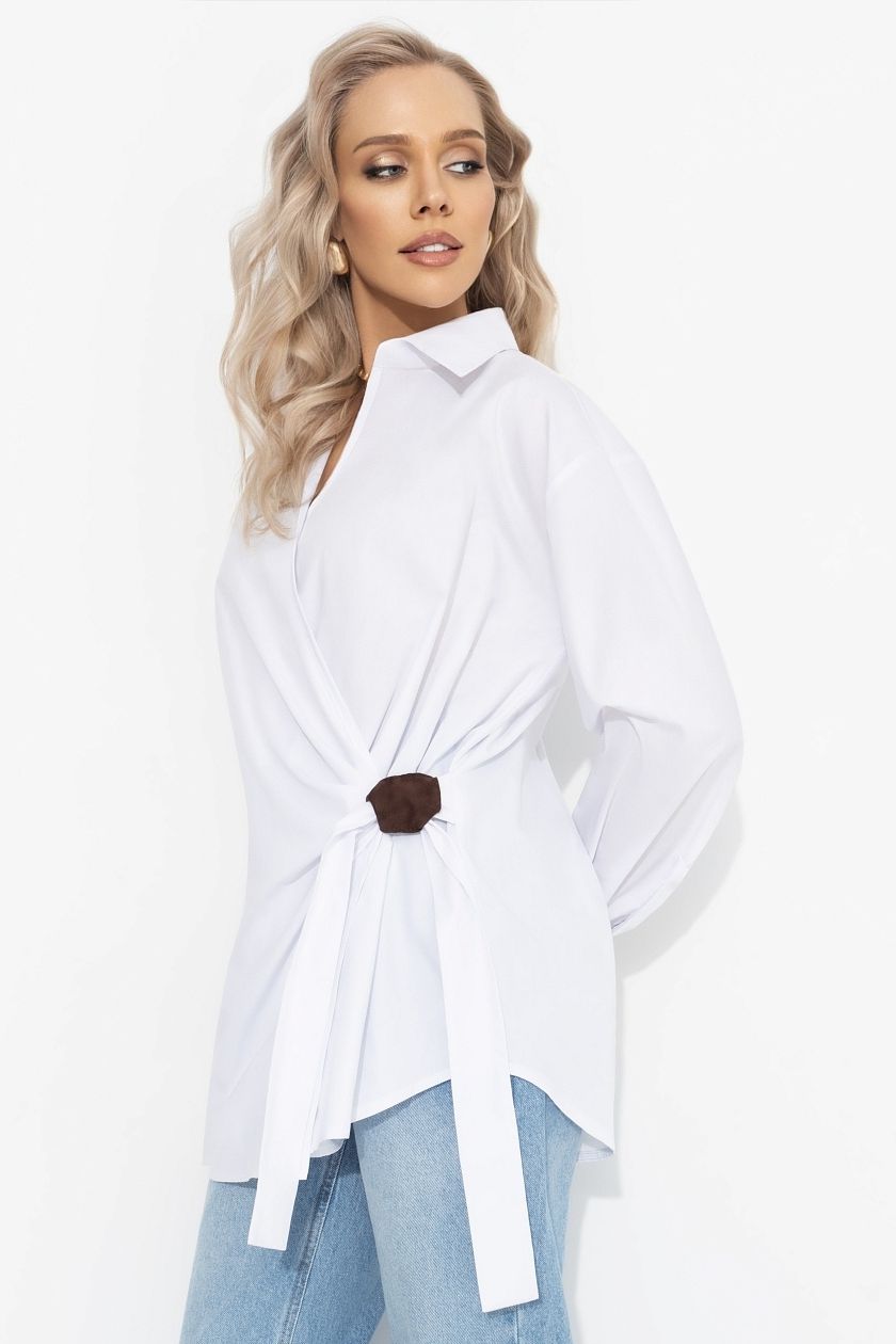 Рубашка белая на запах из хлопка Charutti(фото3)