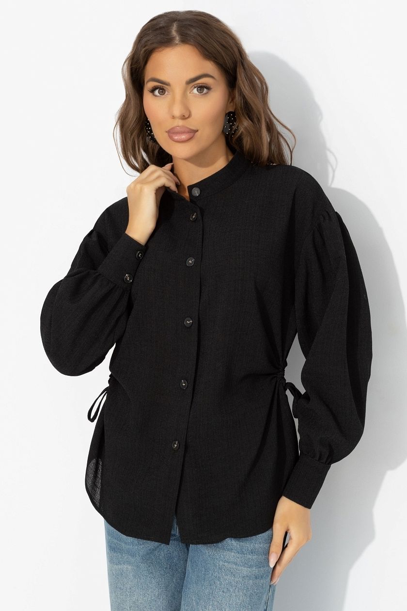 Рубашка чёрная с акцентной спинкой и сборками Charutti