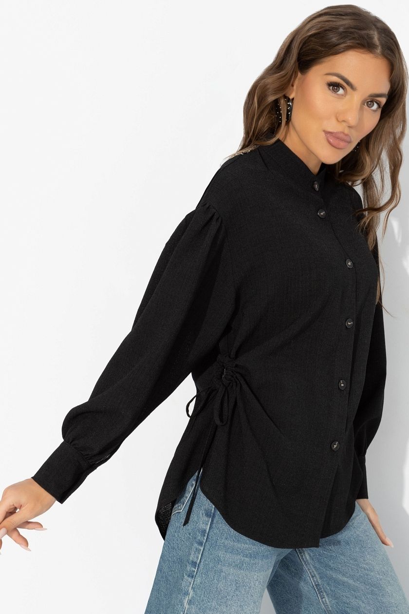 Рубашка чёрная с акцентной спинкой и сборками Charutti(фото3)