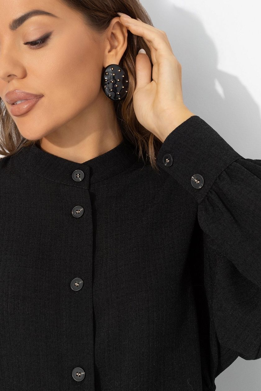 Рубашка чёрная с акцентной спинкой и сборками Charutti(фото4)