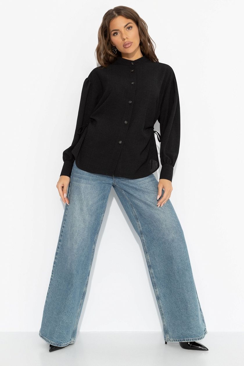 Рубашка чёрная с акцентной спинкой и сборками Charutti(фото2)